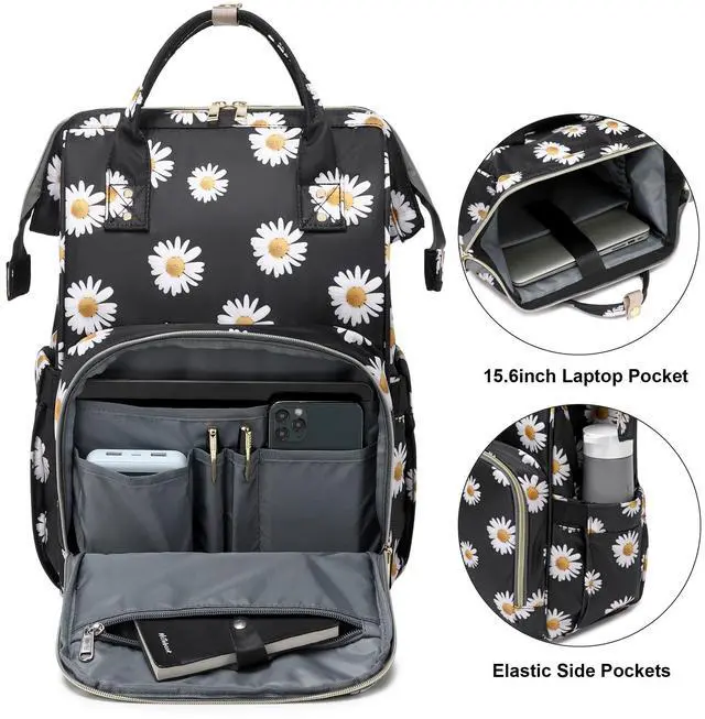 Alt view image 3 of 5 - Yusudan Daisy Laptop Backpack for Womens Girls, College Backpacks School Bag Bookbag 15.6 Inch Computer Backpack (Black)