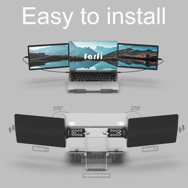 Alt view image 4 of 5 - 14inch Laptop Screen Extender - 360° Rotatable Attachable Portable Monitor for Laptop TFT USB Dual Screen, Plug and Play for Mac, PC, & Chrome (Dual 14.1" Portable Monitors with Stand)