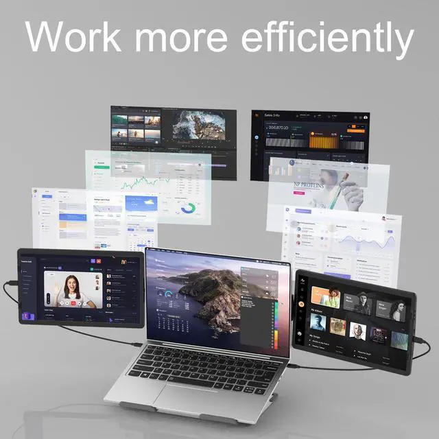 Alt view image 3 of 5 - 14inch Laptop Screen Extender - 360° Rotatable Attachable Portable Monitor for Laptop TFT USB Dual Screen, Plug and Play for Mac, PC, & Chrome (Dual 14.1" Portable Monitors with Stand)