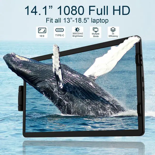 Alt view image 2 of 5 - 14inch Laptop Screen Extender - 360° Rotatable Attachable Portable Monitor for Laptop TFT USB Dual Screen, Plug and Play for Mac, PC, & Chrome (Dual 14.1" Portable Monitors with Stand)