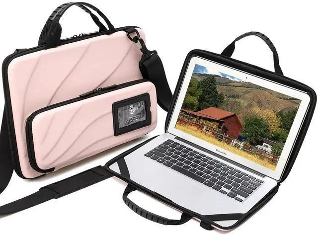 Main image of Laptop Case for 14.1-15.6 Inch MacBook Pro Air Chromebook HP Lenovo Work-in Notebook Computer Hard Shell Laptop Bag for Men Women with Pouch and Shoulder Strap (14.2"L x 9.5"W, Pink)
