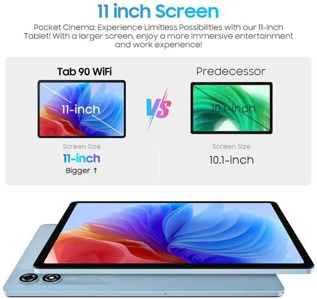 Alt view image 2 of 5 - Blackview 2025 Android 15 Tablet 11 inch, Tab 90WiFi with 12GB+128GB Storage(Expand to 2TB), Unisoc T606 CPU, 8200mAh, IPS Display, Widevine L1, 5G WiFi Tablets, 13MP+8MP Camaras/Face ID, Blue