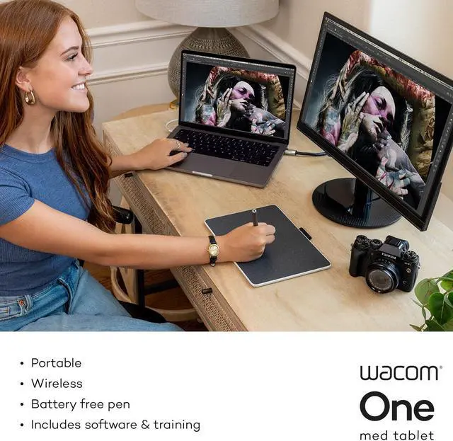 Alt view image 4 of 5 - Wacom One Bluetooth Drawing Tablet, Medium 9.9" x 7.1" Compact Graphics Tablet, Entry-Level Creative Design Pad with Creative Software for Chromebook, Mac, Windows PC, Android