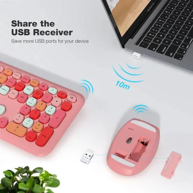 Alt view image 2 of 5 - MOFII Wireless Keyboard and Mouse, Ergonomic Full Size Keyboard and Mouse Combo for Mac, Windows 7/8/10, Laptop, Desktop, PC, Computer (Pink Colorful)