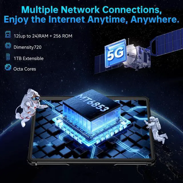 Alt view image 3 of 5 - OUKITEL RT7 5G Rugged Tablet Android 13, 32000mAh Battery 24GB+256GB - Waterproof Tablet, 10.1" FHD+Tablets 33W Fast Charging,48MP+32MP+20MP Night Vision Camera,5G Dual SIM+5G WiFi/OTG/GPS/T-Mobile