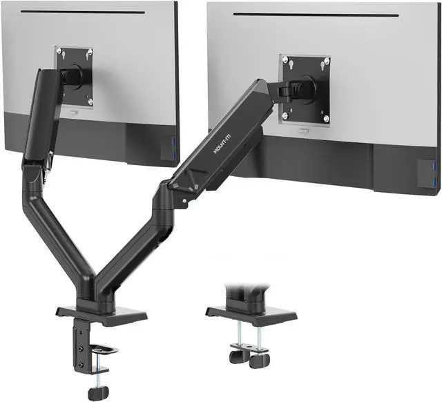Alt view image 2 of 5 - Mount-It! Full Motion Dual Monitor Mount with Spring Arms, 17" to 32", Full Motion Monitor Arm with Tilt, Rotation, Swivel, Height Adjustment, Clamp or Grommet, Fits VESA 75x75 and 100x100 - Black