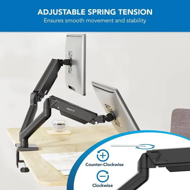 Alt view image 5 of 5 - Mount-It! Full Motion Dual Monitor Mount with Spring Arms, 17" to 32", Full Motion Monitor Arm with Tilt, Rotation, Swivel, Height Adjustment, Clamp or Grommet, Fits VESA 75x75 and 100x100 - Black