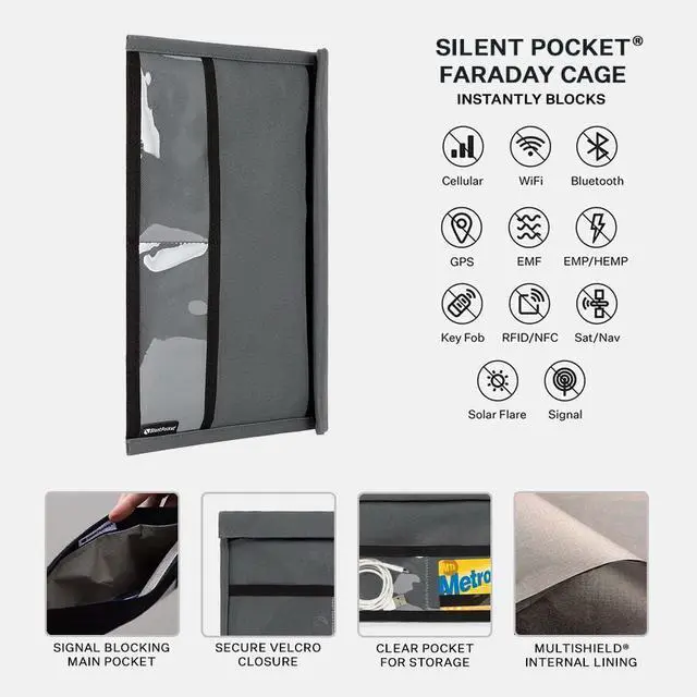 Alt view image 3 of 5 - Silent Pocket SLNT Quick Access Smartphone Faraday Bag Technology - Weatherproof Signal Blocking Nylon, Device Shielding for Tablets for Travel, Privacy, Anti-Hacking (Charcoal Grey, X-Large)