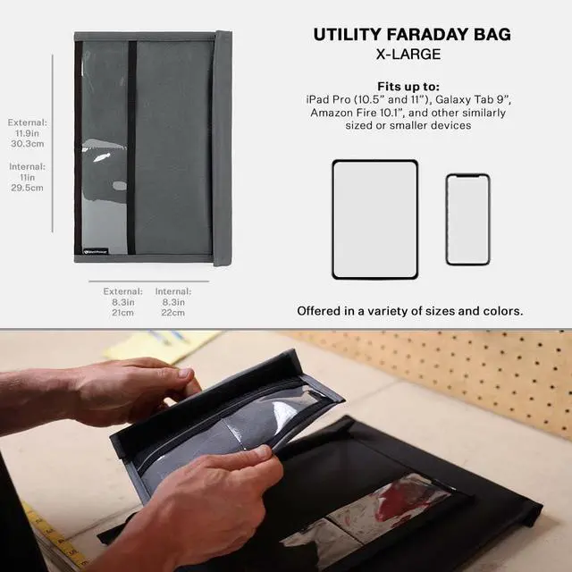 Alt view image 4 of 5 - Silent Pocket SLNT Quick Access Smartphone Faraday Bag Technology - Weatherproof Signal Blocking Nylon, Device Shielding for Tablets for Travel, Privacy, Anti-Hacking (Charcoal Grey, X-Large)