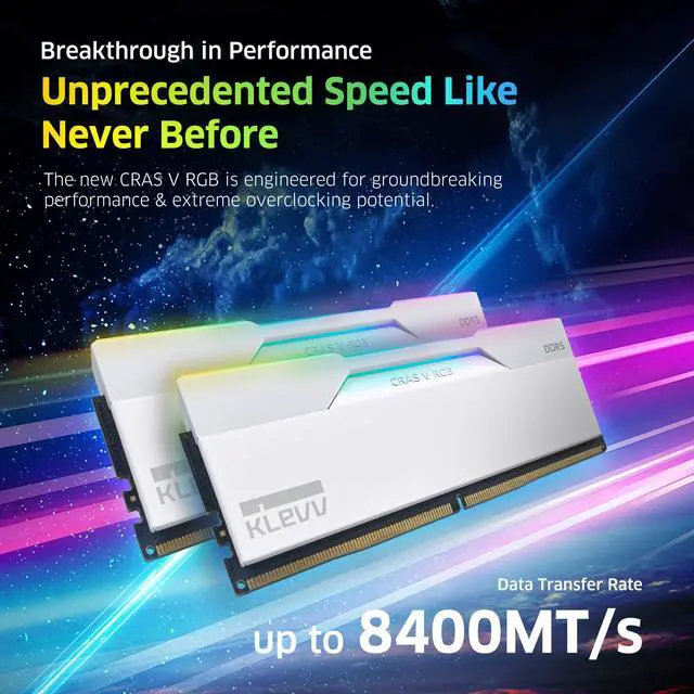 Alt view image 3 of 5 - KLEVV CRAS V RGB DDR5 64GB (2x32GB) 6000MHz CL30 A-DIE 1.35V Gaming Desktop Ram Memory SK Hynix Chip XMP 3.0 / AMD Expo Ready - White (KD5BGUA80-60A300J)