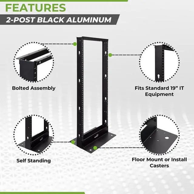 Alt view image 2 of 5 - NavePoint 25U 2 Post Open Frame Server Rack for 19 Inch Equipment, AV, Networking, Data & IT Devices, 2-Post Rack 25U 661lbs Weight Capacity, Black