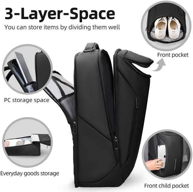 Alt view image 2 of 5 - Muzee Slim Laptop Backpack For Men Hard Shell Business Backpack Fit 15.6 inch PC Casual Daypack,Black Business Backpack,Waterproof bag for Travel Flight