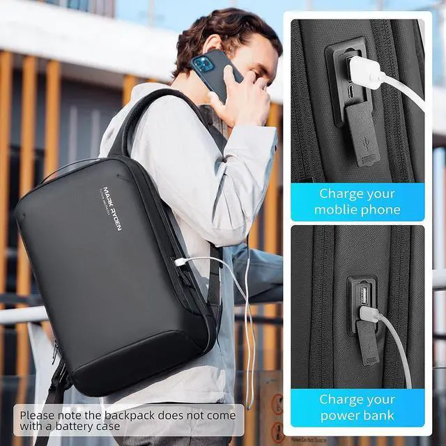 Alt view image 5 of 5 - Muzee Slim Laptop Backpack For Men Hard Shell Business Backpack Fit 15.6 inch PC Casual Daypack,Black Business Backpack,Waterproof bag for Travel Flight