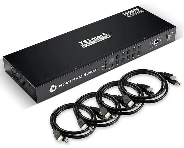Main image of TESmart 8X1 HDMI KVM Switch 8 Port Enterprise Grade Support 4K@60Hz Ultra HD | RS232 | LAN Port | IP Control | Auto Scan | Rackmount [Control up to 8 PCs w/One Video Monitor, Keyboard, Mouse]