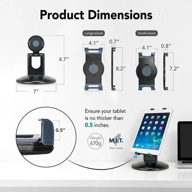 Alt view image 4 of 5 - EHO iPad Stand, 360° Rotating Commercial Tablet Stand, Retail Kiosk, 6"-13" (Screens) Adapter Universal Tablet Clamp Holder for iPad, iPad Air, iPad Mini, Microsoft Surface, Most Tablets - Black