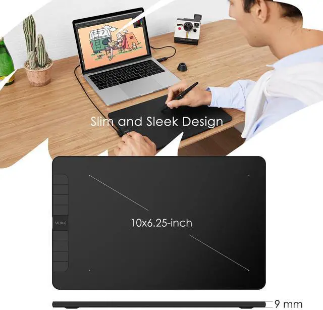 Alt view image 5 of 5 - VEIKK VK1060 V2 Drawing Tablet, 10 x 6 Inch Graphics Tablet with 8 Shortcut Keys, 8192 Levels Battery Free Pen,Work for Digital Art Drawing, Animation, Design