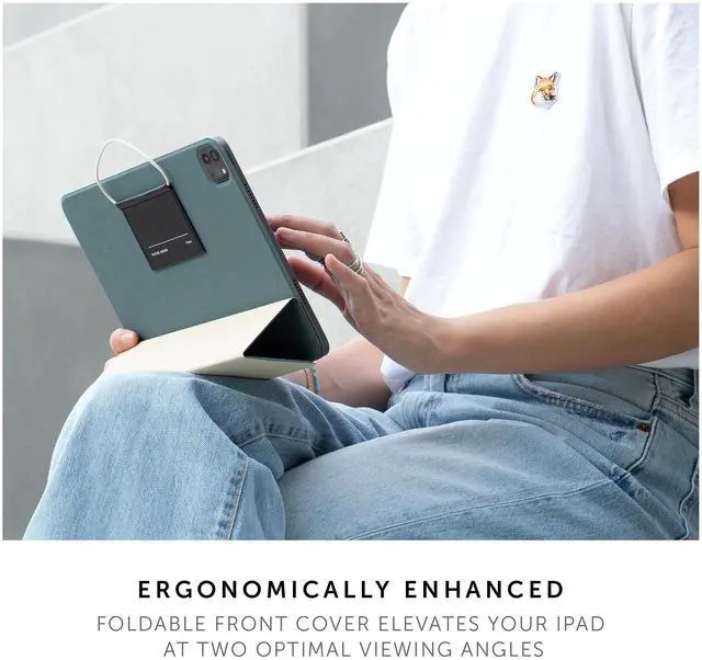Alt view image 5 of 5 - Native Union W.F.A iPad Folio  Foldable Stand and Cover Made of Recycled Materials Compatible With iPad Air 11" M2, iPad Pro 11" M2 with Easy Magnetic Attachment, Button & String Design (Slate Green)