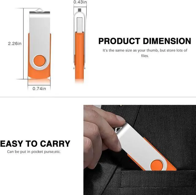 Alt view image 4 of 5 - KOOTION 16GB USB 3.0 Flash Drive 16 gb Flash Drives 10pcs Thumb Drive Keychain Jump Drive Swivel Memory Sticks, Orange