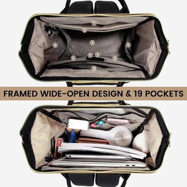 Alt view image 2 of 5 - LOVEVOOK Laptop Backpack Purse for Women, Fashion Work Travel Bags, Business Computer Backpacks, Doctor Nurse Backpack with USB Port, fits 15.6-Inch Laptop, Khaki-Black