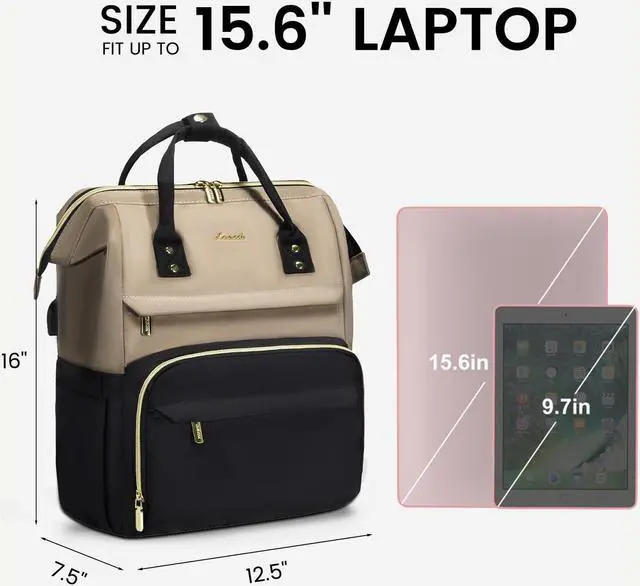 Alt view image 5 of 5 - LOVEVOOK Laptop Backpack Purse for Women, Fashion Work Travel Bags, Business Computer Backpacks, Doctor Nurse Backpack with USB Port, fits 15.6-Inch Laptop, Khaki-Black