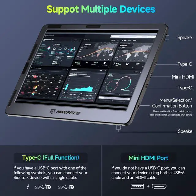 Alt view image 4 of 5 - Maxfree F1 Laptop Screen Extender - 14" FHD Laptop Monitor Extender Dual Screen with 360deg Rotation Stand, Portable Monitor for Laptops 13-17" Plug & Play for Windows/Mac/Android/Switch/PS5