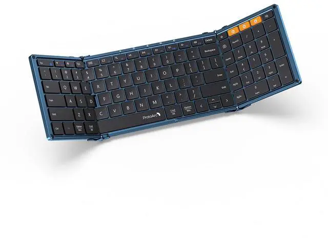 Main image of ProtoArc Foldable Bluetooth Keyboard, XK01 Folding Wireless Portable Keyboard with Number Pad, Full-Size Travel Keyboard for Windows iOS Android Tablet Smartphone Laptop PC - Dark Blue