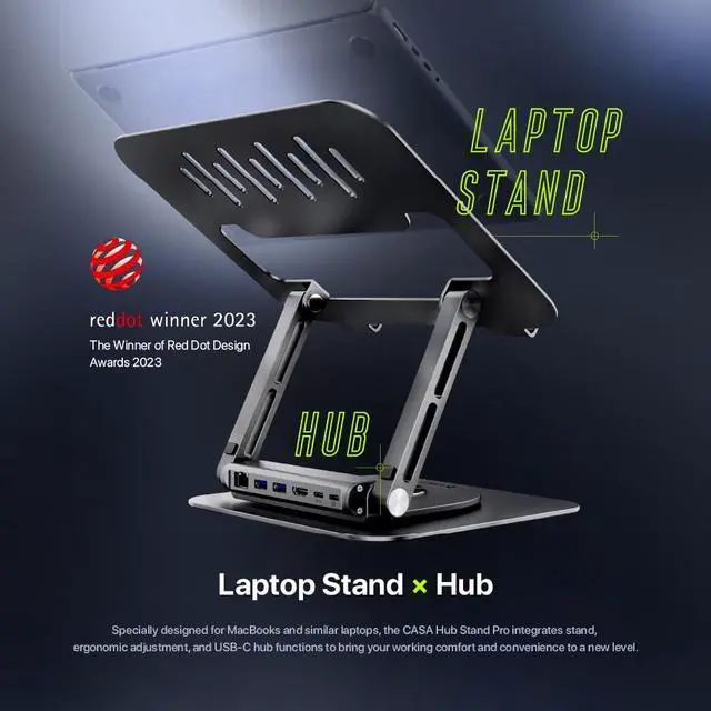 Alt view image 2 of 5 - ADAM elements USB-C Stand Pro/Laptop Docking Station - CASA Hub Stand Pro 6in1 Multiport Stand Hub for M2/M1 Mac, iPad & Laptop Series- USB-C Host, USB-A x2, USB-C PD, HDMI, RJ45
