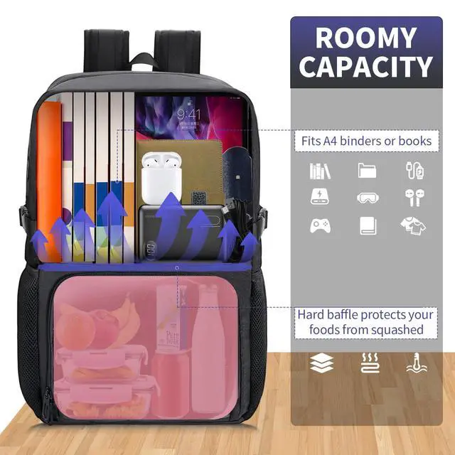 Alt view image 2 of 5 - BERTASCHE Lunch Backpack, Work Backpack with Insulated Cooler Lunch Box 15.6 inch Laptop Backpack for Men Women, TSA Large Daypack for Commuter College Travel Picnic