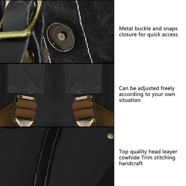 Alt view image 5 of 5 - BRASS TACKS Leathercraft Backpack for Men Heavy Duty Waxed Canvas Vintage Women Trim Casual 15.6" laptop Travel Backpack-Black