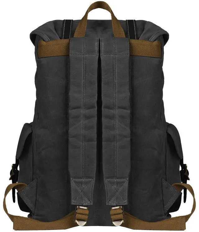 Alt view image 3 of 5 - BRASS TACKS Leathercraft Backpack for Men Heavy Duty Waxed Canvas Vintage Women Trim Casual 15.6" laptop Travel Backpack-Black