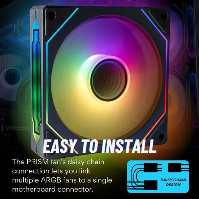 Alt view image 2 of 5 - Empowered PC 5-Pack Prism Infinity Mirror High Performance Quiet ARGB CPU Reverse Flow Cooling Fans (600-1800rpm PWM, Daisy-Chainable, 2.9mm H2O Pressure & 58CFM, 4-Pin, 25 x 120mm, 3yr Warranty)