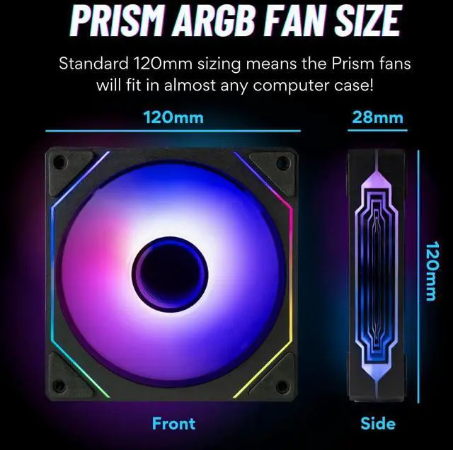 Alt view image 4 of 5 - Empowered PC 5-Pack Prism Infinity Mirror High Performance Quiet ARGB CPU Reverse Flow Cooling Fans (600-1800rpm PWM, Daisy-Chainable, 2.9mm H2O Pressure & 58CFM, 4-Pin, 25 x 120mm, 3yr Warranty)
