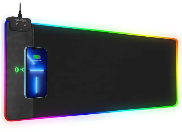 Main image of Wireless Charging RGB Gaming Mouse Pad, 31.5"x15.7" Large Desk Mat, Desk Pad with Wireless Charger, Non-Slip Rubber Base, Waterproof, Computer Keyboard Mat for Gamer, Office, Home, Black