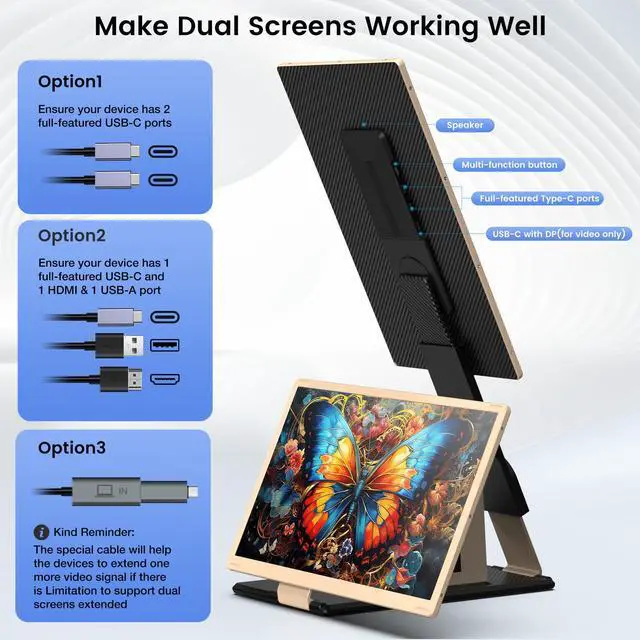 Alt view image 3 of 5 - Laptop Screen Extender, 15.6'' Laptop Monitor Extender with 86% NTSC FHD 1080P Display, Detachable Triple Portable Monitor Compatible with Windows/Mac/DeX/Chrome, Also Works with Desktop/Mini PC