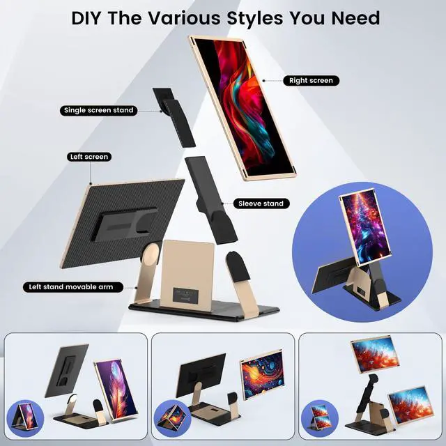 Alt view image 5 of 5 - Laptop Screen Extender, 15.6'' Laptop Monitor Extender with 86% NTSC FHD 1080P Display, Detachable Triple Portable Monitor Compatible with Windows/Mac/DeX/Chrome, Also Works with Desktop/Mini PC