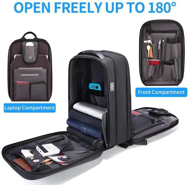 Alt view image 2 of 5 - FENRUIEN Gaming Laptop Backpack 15.6 Inch, Expandable Hard Shell Backpack with USB Charging Port, Water Resistant Business Computer Backpack, Black