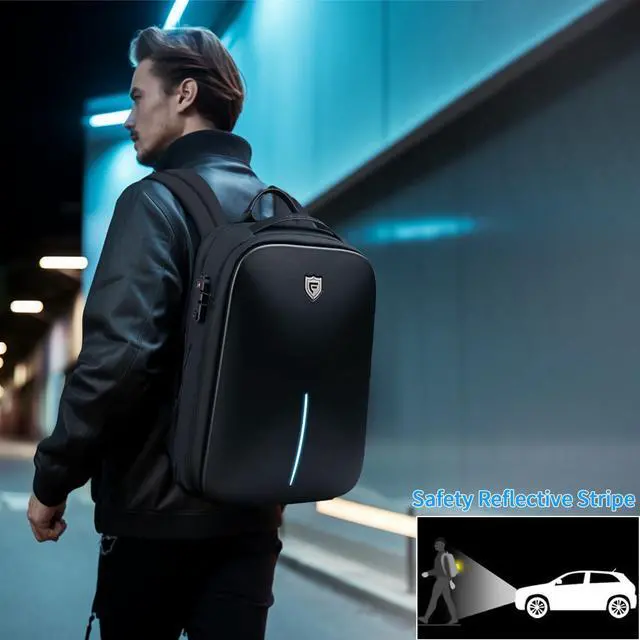 Alt view image 4 of 5 - FENRUIEN Gaming Laptop Backpack 15.6 Inch, Expandable Hard Shell Backpack with USB Charging Port, Water Resistant Business Computer Backpack, Black