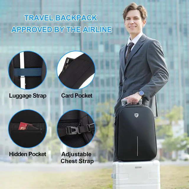 Alt view image 5 of 5 - FENRUIEN Gaming Laptop Backpack 15.6 Inch, Expandable Hard Shell Backpack with USB Charging Port, Water Resistant Business Computer Backpack, Black