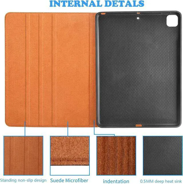 Alt view image 5 of 5 - Gexmil Genuine Leather Case for iPad Pro 11 Inch M4 2024 with Adjustable Stand,Protective Shockproof Premium Leather Smart Folio Cover Auto Sleep/Wake Anti-Slip, Flower Brown