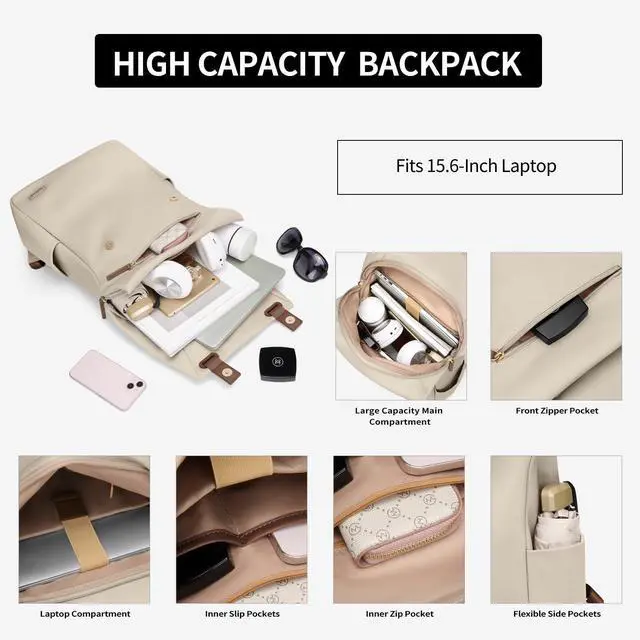 Alt view image 5 of 5 - GOLF QUALITYWomen Laptop Backpack Computer Backpacks Carry On Waterproof backpack Fits 15.6Inch Notebook Travel Commute College (Apricot)