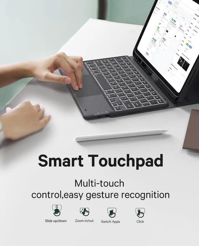 Alt view image 5 of 5 - GreenLaw for iPad Pro 11 inch Case with Keyboard(M4) 2024, Detachable Wireless Keyboard Case, Stain-Resistant Surface, 7-Color Backlit, Multi-Touch Trackpad, 2 Device Connection, Black