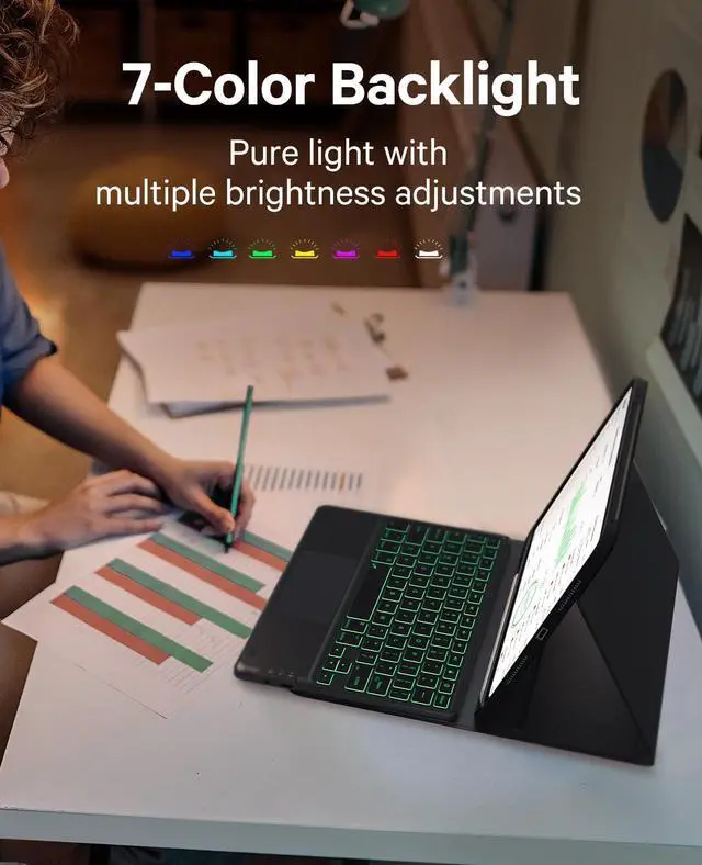 Alt view image 4 of 5 - GreenLaw for iPad Pro 11 inch Case with Keyboard(M4) 2024, Detachable Wireless Keyboard Case, Stain-Resistant Surface, 7-Color Backlit, Multi-Touch Trackpad, 2 Device Connection, Black