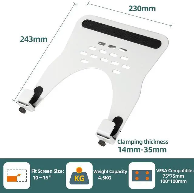 Alt view image 2 of 5 - HILLPORT Monitor Arm Laptop Tray Holder Bracket Tablet White 10 - 16 inch Vesa 75 mm and 100 mm Mounting Plate with Sliding Pad Black XY360W