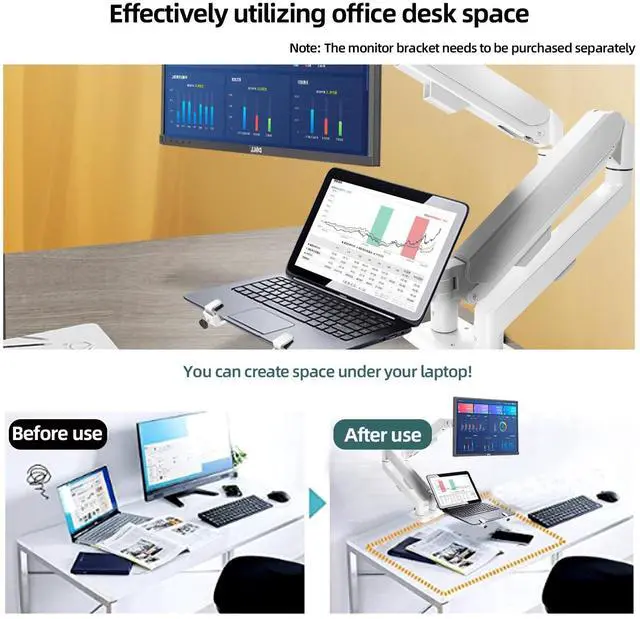 Alt view image 5 of 5 - HILLPORT Monitor Arm Laptop Tray Holder Bracket Tablet White 10 - 16 inch Vesa 75 mm and 100 mm Mounting Plate with Sliding Pad Black XY360W
