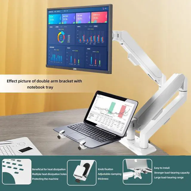 Alt view image 3 of 5 - HILLPORT Monitor Arm Laptop Tray Holder Bracket Tablet White 10 - 16 inch Vesa 75 mm and 100 mm Mounting Plate with Sliding Pad Black XY360W