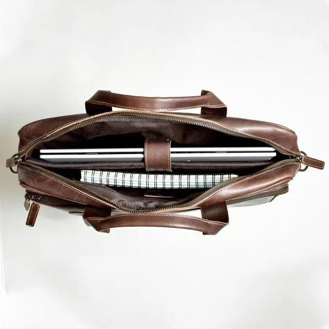 Alt view image 4 of 5 - 16 Inch Leather Laptop briefcases Messenger bags best office Satchel bag for Men and Women (Dark Brown)