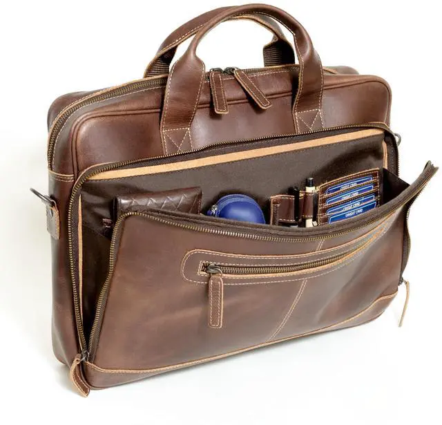 Alt view image 3 of 5 - 16 Inch Leather Laptop briefcases Messenger bags best office Satchel bag for Men and Women (Dark Brown)