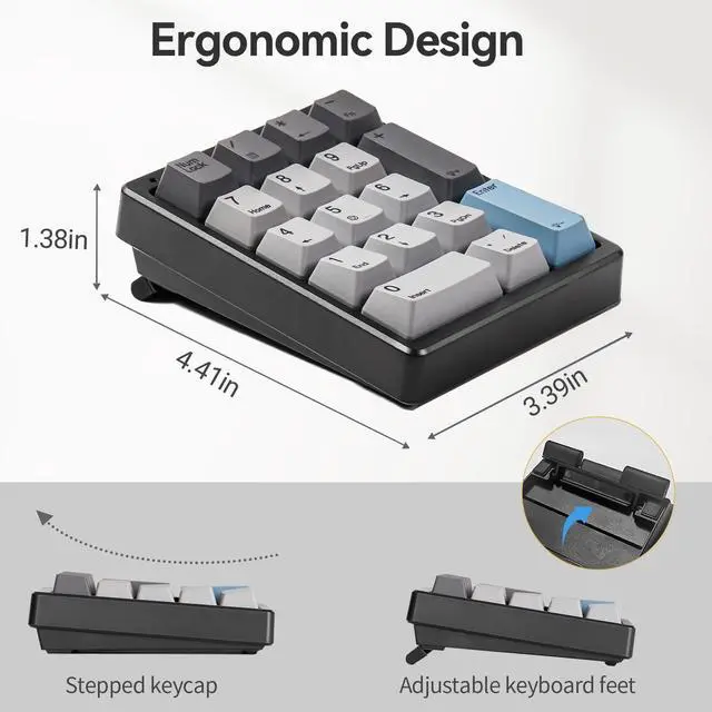 Alt view image 5 of 5 - Kisnt 17 Key Mechanical Number Pad&34 Key Wireless Number Pad