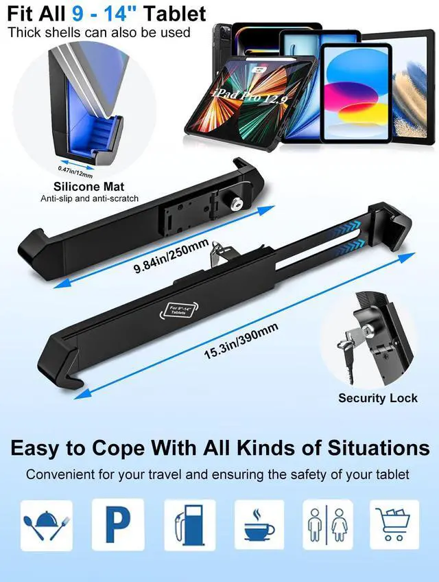 Alt view image 3 of 5 - Kolasels Truck Tablet Holder - Safety Lock, Anti-Theft Seat Rail Mount for Car/Truck, Heavy Duty Floor Mount for iPad Pro 12.9, Surface Pro, Galaxy Tabs and 9-14" Devices