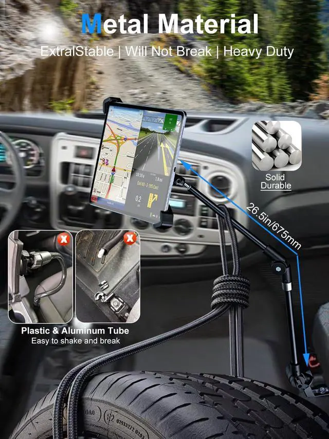 Alt view image 4 of 5 - Kolasels Truck Tablet Holder - Safety Lock, Anti-Theft Seat Rail Mount for Car/Truck, Heavy Duty Floor Mount for iPad Pro 12.9, Surface Pro, Galaxy Tabs and 9-14" Devices